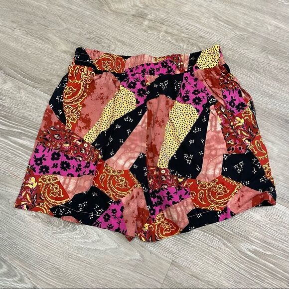 Bp Patchwork Print Wide Leg Shorts Rayon - Picture 2 of 6